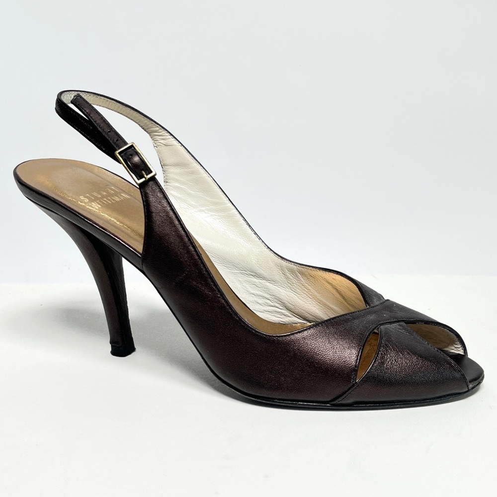 Stuart Weizman Open Toe Sling Back Heel Leather S… - image 1